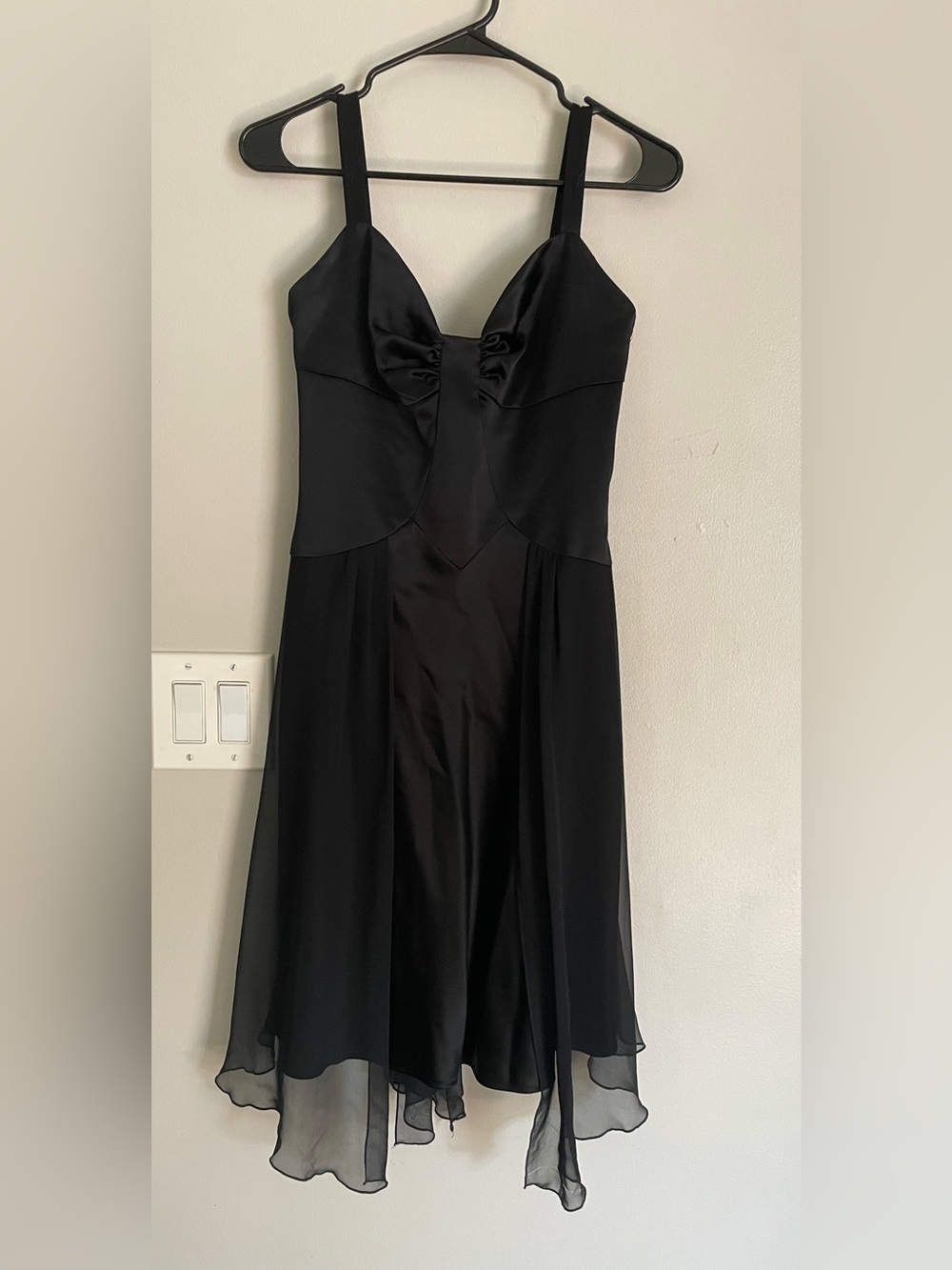 Vtg Y2K Black Satin Whimsygoth Vampy Dress Sz 4 (READ) Chiffon Allen Schwartz